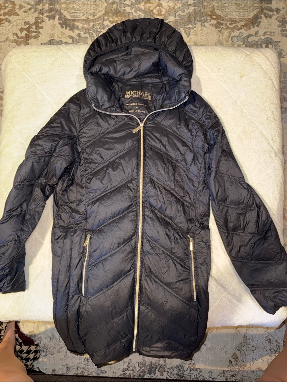 Michael Kors Black Long Hooded Puffer Coat